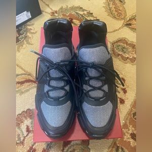 Salvatore Ferragamo Cimbra Glitter & Leather Lace Up Sneakers